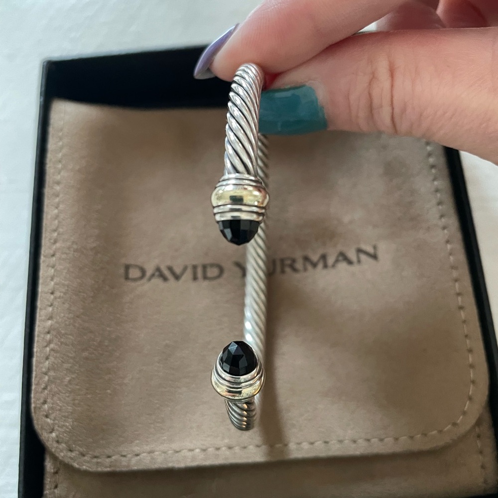 David Yurman Classic Cable 5mm Bracelet Sterling Silver with 14K Gold and Onyx - Picture 5 of 6